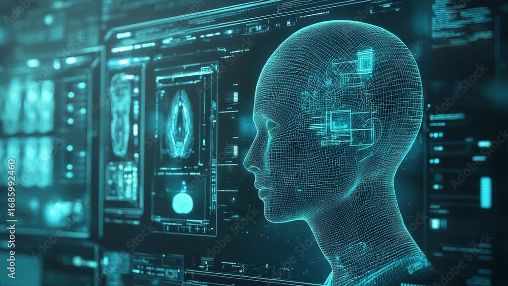 Poster artificial intelligence processing medical data on futuristic interface