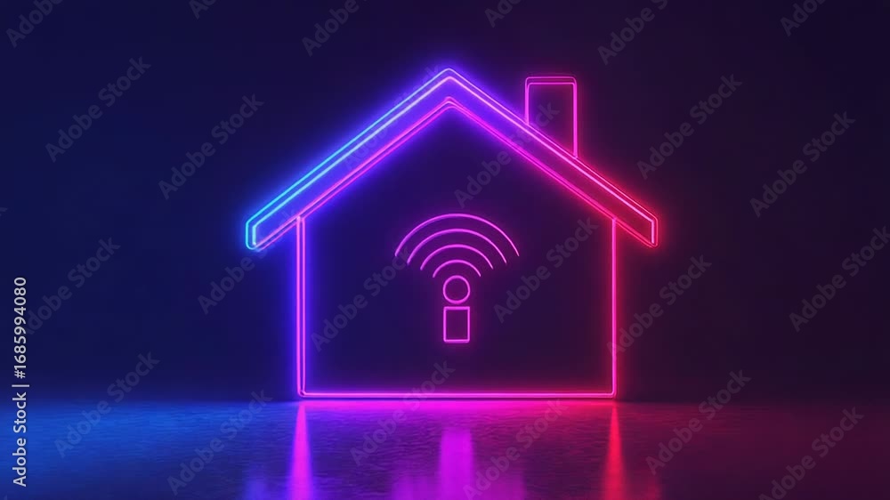 Poster neon smart home showing wifi signal and internet connection