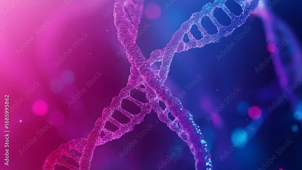 Poster dna strands rotating in a colorful microscopic visualization