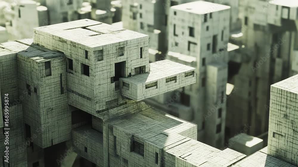 Poster futuristic cityscape expanding with modular architecture in green tones