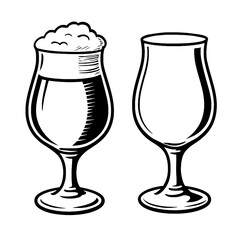 Two Tulip Beer Glasses Black and White Vector Illustration