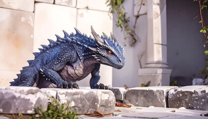 Azure lizard-dragon on ancient stones