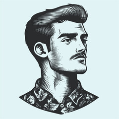 Stylish Vintage Vector Portrait of a Man with Floral Shirt Design