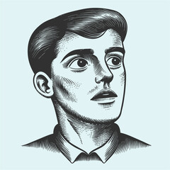 Vintage Portrait of Thoughtful Young Man in Classic Black and White Style