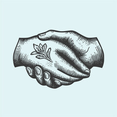Hands Engaging in a Symbolic Agreement with Floral Detail Illustration