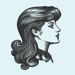 Vintage Profile Silhouette of Woman with Elegant Hairstyle and Expression