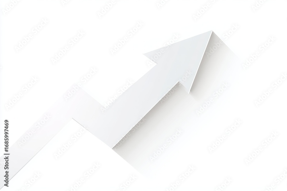 Poster white arrow pointing upward on minimalistic white background