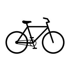 Fototapeta premium A simple black silhouette icon of a classic bicycle against a plain white background.