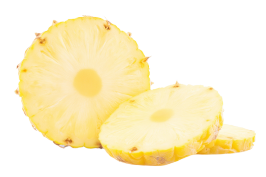 A slice of pineapple is cut in half