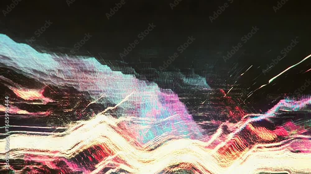 Poster digital signal flowing through glitched and distorted space
