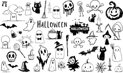 Halloween doodle set / Cute spooky vector clipart collection