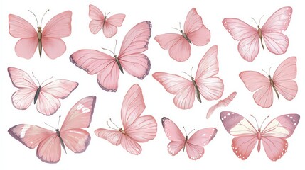 Pink Butterflies Isolated On White Background
