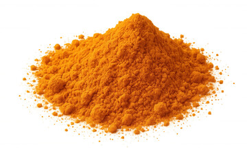 Vibrant orange mound of ground turmeric on transparent background, perfect for culinary or design projects