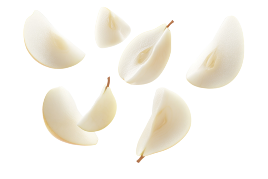 A close up of a bunch of sliced pears