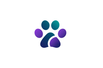 A blue and purple paw print logo