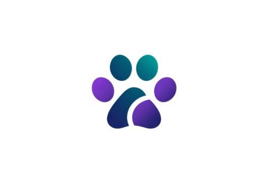 A blue and purple paw print logo