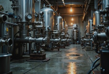 Fototapeta premium Systematic industrial equipment in a chemical plant workspace