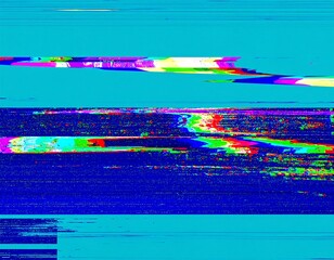 Colorful glitch art on a teal background