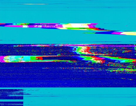 Colorful glitch art on a teal background