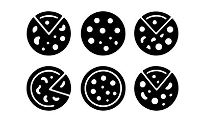 Pizza icons set: modern silhouette style with toppings and slices