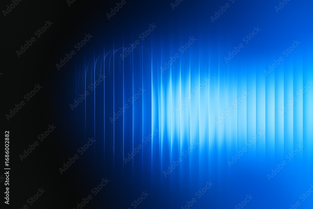 Poster abstract blue light waves with vertical lines in dark gradient background