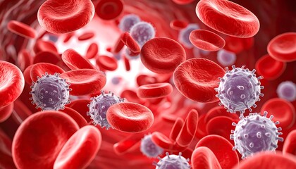 Red blood cells and white blood cells in a blood vessel