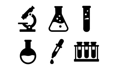 Minimalist science icons featuring microscope and laboratory equipment