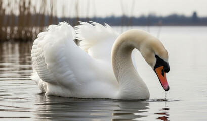 White swans in the river