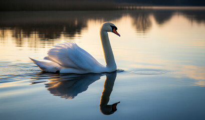 White swans in the river