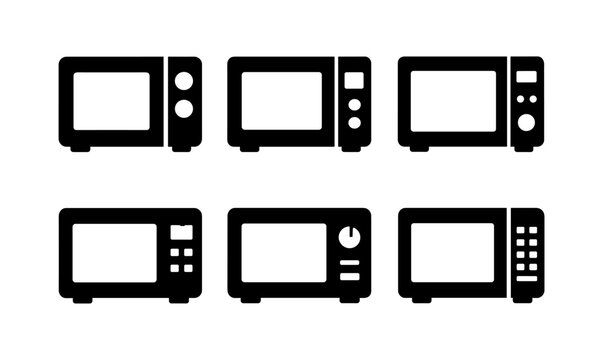 Silhouette icons of microwaves in modern minimalist style