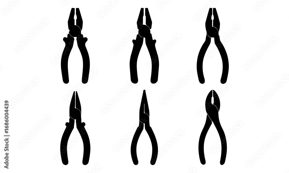 Poster silhouette set of various pliers for tool and hardware design projects