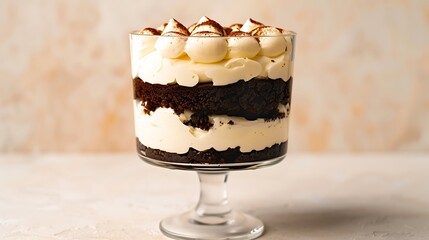 Decadent chocolate trifle with cream and cake layers