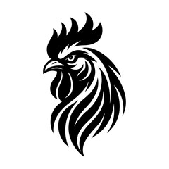 Rooster Head Vector Illustration – Tribal Style Farm Animal Artwork, Chicken Silhouette, Poultry Logo for Agriculture and Branding