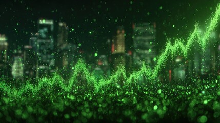 Green Growth Chart Over Night Cityscape