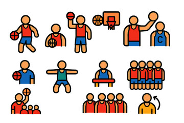 Basketball Position Icons. Flat vector icons of basketball positions: point guard icon, shooting guard icon, small forward icon,