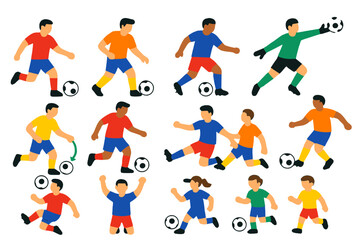 Soccer Player Icons. Flat vector icons of soccer players: striker icon, midfielder icon, defender icon, goalkeeper icon, player
