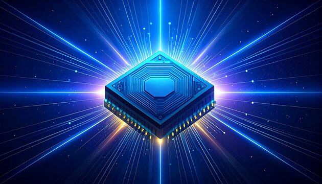 Digital chip in a burst of light - Powered by Adobe