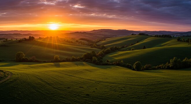 Golden Hour Over Rolling Hills