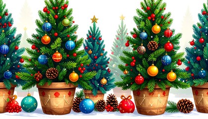 Festive Christmas trees in pots