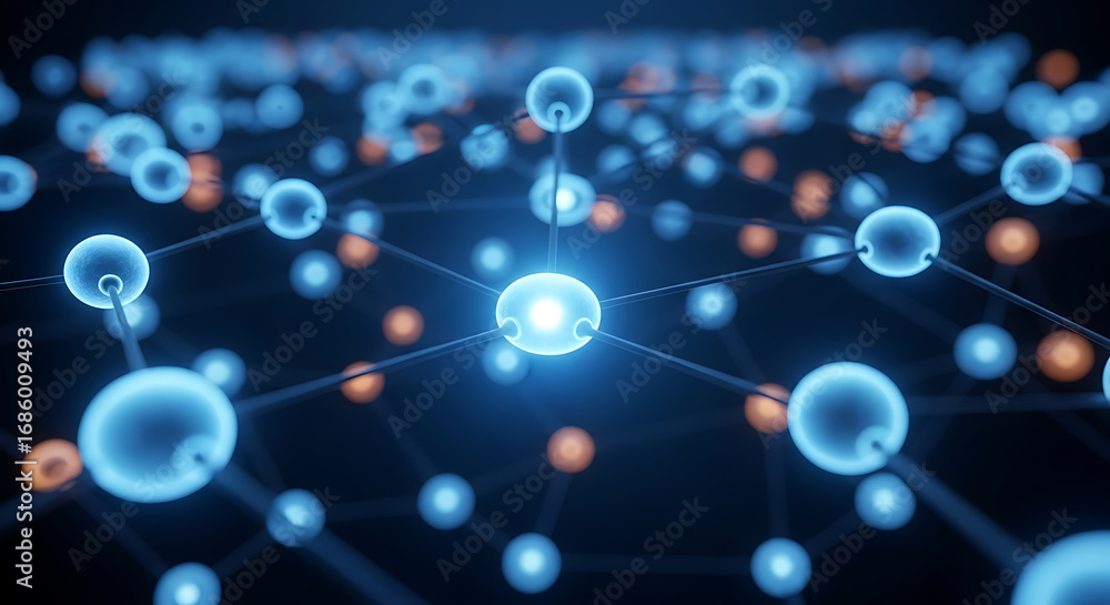 Aufkleber dynamic glowing molecular network structure symbolizing data science and complex connections in vibr