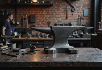 Organized metallurgical workspace featuring a steel anvil and tools