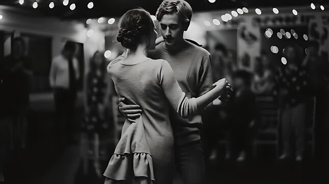 Romantic Couple Embracing Under Twinkling Lights in a Peaceful Setting