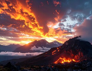 Volcanic sunset over mountain range