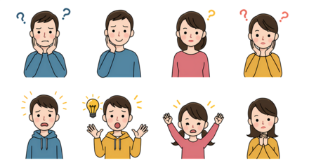 People expressing different emotions and reactions in various situations art on transparent background