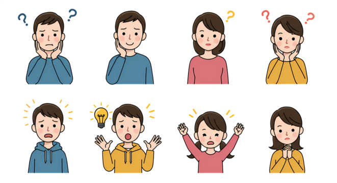 People expressing different emotions and reactions in various situations art on transparent background