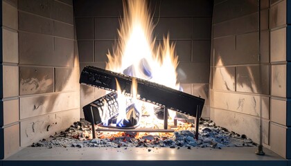 Cozy fireplace with burning logs