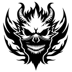 Silhouette of a grinning devil face