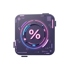 A futuristic digital interface displays a percentage symbol, representing discounts, promotions, or financial data in a technological design.