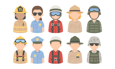 Group of Diverse Emergency Responders in Uniforms and Gear Modern Vector Style