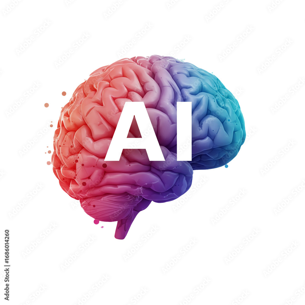 Poster a colorful illustration of a human brain with the letters ai superimposed, representing artificial i